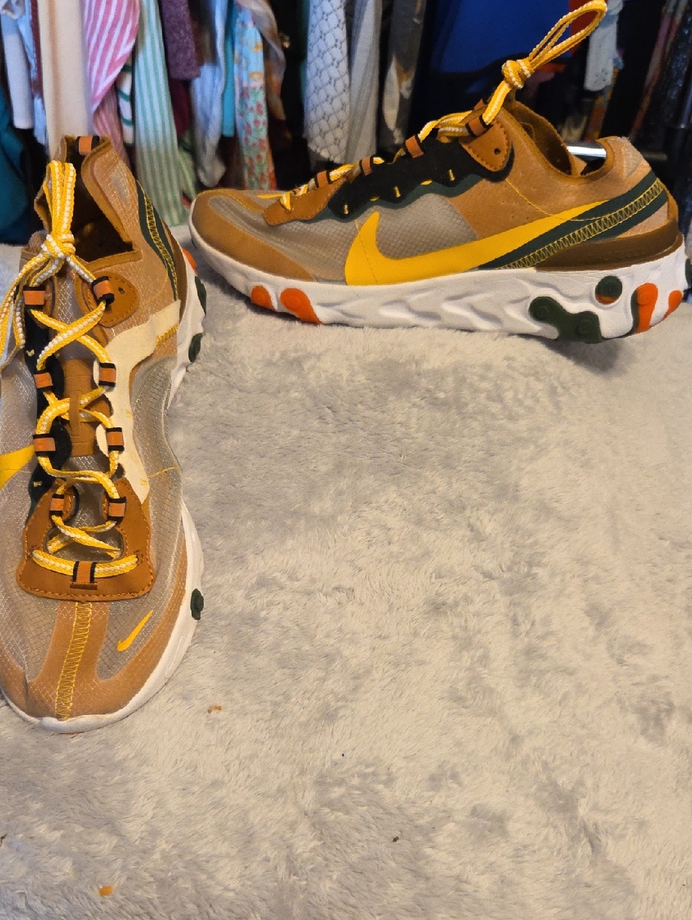 Nike Tan and Yellow React-Style Sneakers